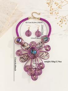 1 Set Exaggerated Multi-Layer Handmade Aluminum Wire Woven Resin Acrylic Chain Bohemian European Middle Eastern European Korean Version Evening Party Holiday Beautiful Lady Artificial Crystal Shaped Necklace Earrings - Purple - View 2