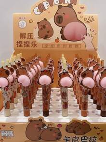 卡通水豚创意减压挤压玩具 - 造型圆珠笔，可爱按压式签名笔 - 彩色 - 查看 5