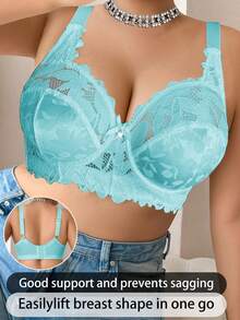 Plus Size Women Fashion Lace Patchwork Underwire Bra - Mint Green - View 5