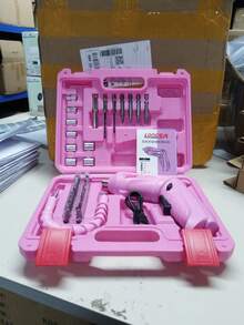 47件套粉色电动工具套装，适用于家庭维护和维修，包含锂电池迷你无绳螺丝刀、MQFORU无绳螺丝刀、47合1便携式无绳电钻、带双位置手柄、USB线和LED灯的可充电电动螺丝刀套装，适用于家庭办公室DIY工具。 - 彩色 - 查看 10
