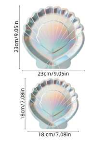 10个装贝壳纸托盘，美人鱼主题派对用品，彩虹闪光一次性托盘，7/9英寸纸托盘，适用于新娘送礼会、生日派对、海滩派对、节日派对用品 - 彩色 - 查看 2