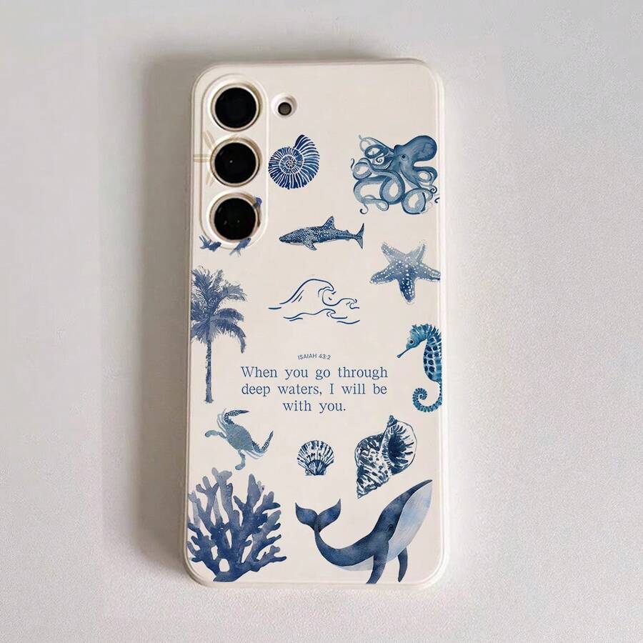 Phone Case: Whale Coral Reef Ocean Sea Star Shell Turtle Jellyfish Cover Phone Case For Galaxy S22/S22+/S22 Ultra/S23/S23+/S23 FE/S23 Ultra/S24/S24 Plus/S24 Ultra /A32/A35/A15/A53/A54/A51/A55/A33/A14/A05s, Protective Cover,Suitable For IPhone17 Air - 白色 - 查看 1