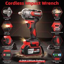 800 N. M Impact Wrench, Cordless Impact Gun 21V 1/2 Inch, Brushless Power Impact Driver, Torque, Comes With 2x4.0Ah Batteries, Charger, 6 Sockets And Full Accessories, Electric Impact Gun For Car And Home Use, Gifts For Dad, Him. - Pin 800 N.M + 4.0 AH *2 - Xem 6
