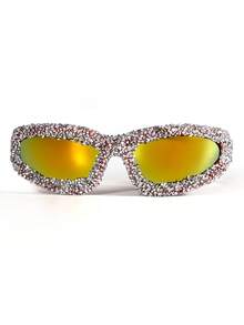 1pc Oversized Cat Eye Rhinestone Embellished , Y2K Exaggerated Avant-Garde Hip Hop Style, Versatile Fashion Party Glasses For Women, Suitable For Daily Outfit, Street Style, Vacation, Beach Party, Autumn/Winter - Khung màu đỏ với những viên kim cương bạc. - Xem 7