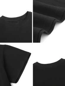 Ladies' T-Shirts Ladies' Crop Top T-Shirts Pure Material Juneteenth Independence Day Gifts-Funny 'Just Here For The Wieners' Graphic Tee - Casual Crop Top With Bold Red Print, Perfect For Food Lovers And Summer Outfits - Black - View 7