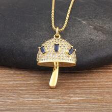 High Quality Mushroom Shape Gold Plated Charm Pendant Necklace For Women Girl Boy Cubic Zirconia Chain Link Jewelry Party Gifts - Gold - View 11