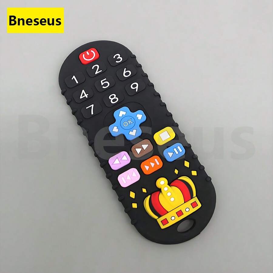 Bneseus 1个硅胶磨牙玩具，皇冠造型，防吞咽宽口设计，卡通遥控皇冠主题，适合6-24个月的男孩女孩，节日礼物，斋月和开斋节礼物 - 寶石皇冠 - 查看 1