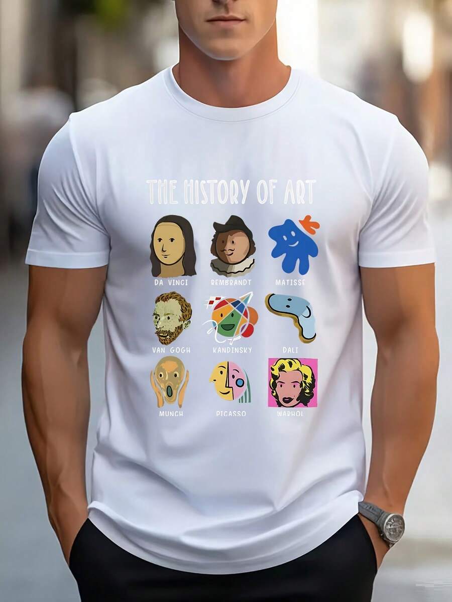 Men's Art History-Shirt - Black Casual Short Sleeve With Iconic ...