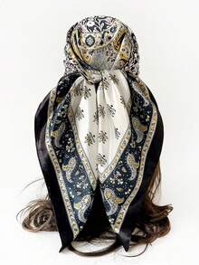 1条佩斯利印花女士头巾，90厘米缎面围巾，大方巾/披肩，多功能配饰 - D9497 - 查看 13