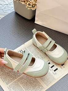 New Arrival Spring Autumn Toddler Girls Mary Jane Flats Light Green White Color Purple White Color  Double Hook-And-Loop Closure Straps Soft Non-Slip Sole Preppy Style Princess Shoes Versatile Casual Kids Shoes - Màu xanh Bạc hà - Xem 3