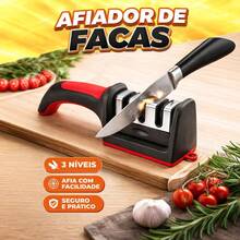 Afiador de Facas 3 em 1 Amolador De Cozinha Metal Ergonômico Antiderrapante 3 em 1 Profissional - Vermelho - Visão 1