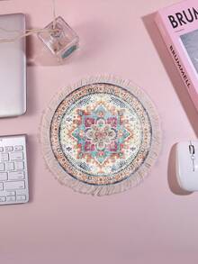 Bohemian Style Tassel Mouse Pad, Rubber Base Anti-Slip Heat Resistant, Can Be Used As Placemat Or Trivet - Round - View 3