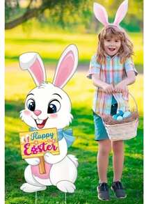 1 st. påsk begränsad upplaga anka och kanin akryl trädgård, utomhus juldekor, ingen ström behövs, lämplig för gräsmatta och trädgård, 2D jultema dekoration - A - Visa 8