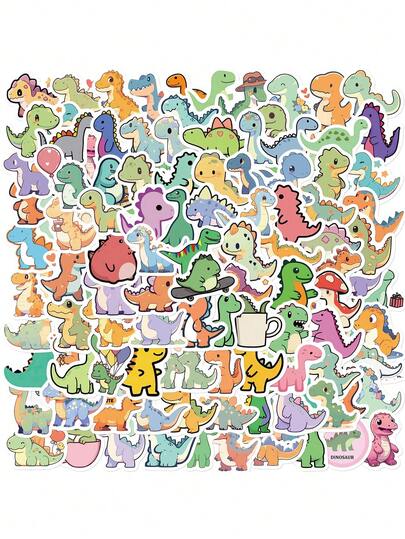 100 piezas Pegatinas de dinosaurios lindos, paquete de pegatinas impermeables de color macaron para manualidades, estuches de teléfono y scrapbooking