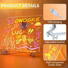 Valentine's Day LED Illuminated Message Board - Includes 7 Color Markers, USB Powered Acrylic Dry Erase Board, Creative Glow-In-The-Dark Gift And Romantic Decor - Multicolor - View 11