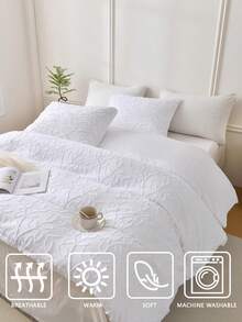 3pcs White Leaf Hollow Design Bedding Set - Duvet Cover And 1/2 Pillowcase, Soft & Comfortable Polyester Fabric, Breathable & Washable, Leaf Pattern, White Bedding, Natural Inspired - White - View 8