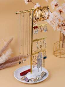 One Metal Stand With Tray For Storing And Displaying Necklaces, Earrings, And Bracelets. An Earring Display Stand Suitable For Home Or Jewelry Storage, And A Valentine's Day Gift. - Multicolor - View 1
