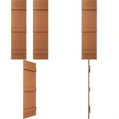 14 In. W X 55 In. H Builders Edge Standard Four Board Joined 3 Batten Board-N-Batten Shutters Includes Matching Installation Spikes (Per Pair) 471 - Treated Cedar