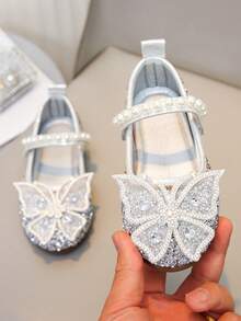 Baby Girl Bow Rhinestone Pearl Flat Shoes Infant Princess Daily Wear Shoes - Silver - View 2