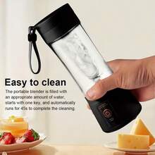 Black Ultra-Portable Compact Cordless USB Rechargeable Personal Blender - 380ml Capacity, 15000RPM High-Speed Motor With 6 Powerful Blades For Silky Smoothies & Shakes - Ideal For On-The-Go Picnics, Gym Sessions, And Outdoor Adventures - 黑色MINI - 查看 4