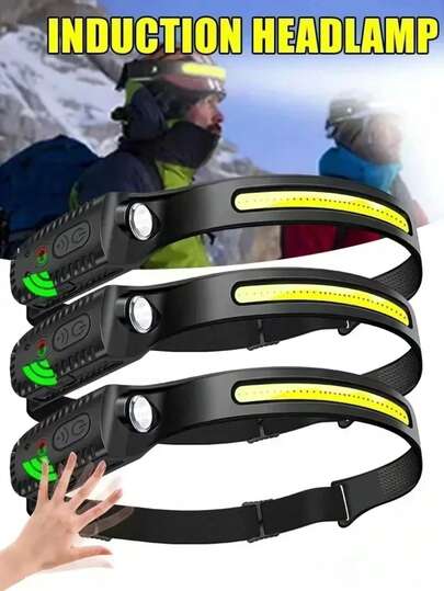 可充电头灯，高亮度钓鱼头灯，轻巧便携，带传感器，电池续航时间长