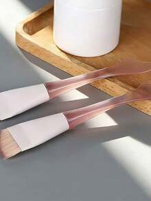 1/2支装美容院泥面膜粉底平头鱼尾硅胶化妆刷美容面膜长柄透明硅胶面膜 - 彩色 - 查看 4