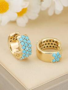 一对时尚精致的蓝绿色耳环，小巧百搭，适合女性在任何场合佩戴，可作为礼物送给朋友或爱人。 - 彩色 - 查看 8