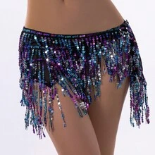 1 chiếc dây thắt lưng đính sequin tua rua cho nữ, thích hợp cho múa bụng, làm từ vải chiffon, phụ kiện sân khấu lấp lánh cho lễ hội hóa trang. - Nhiều màu - Xem 16