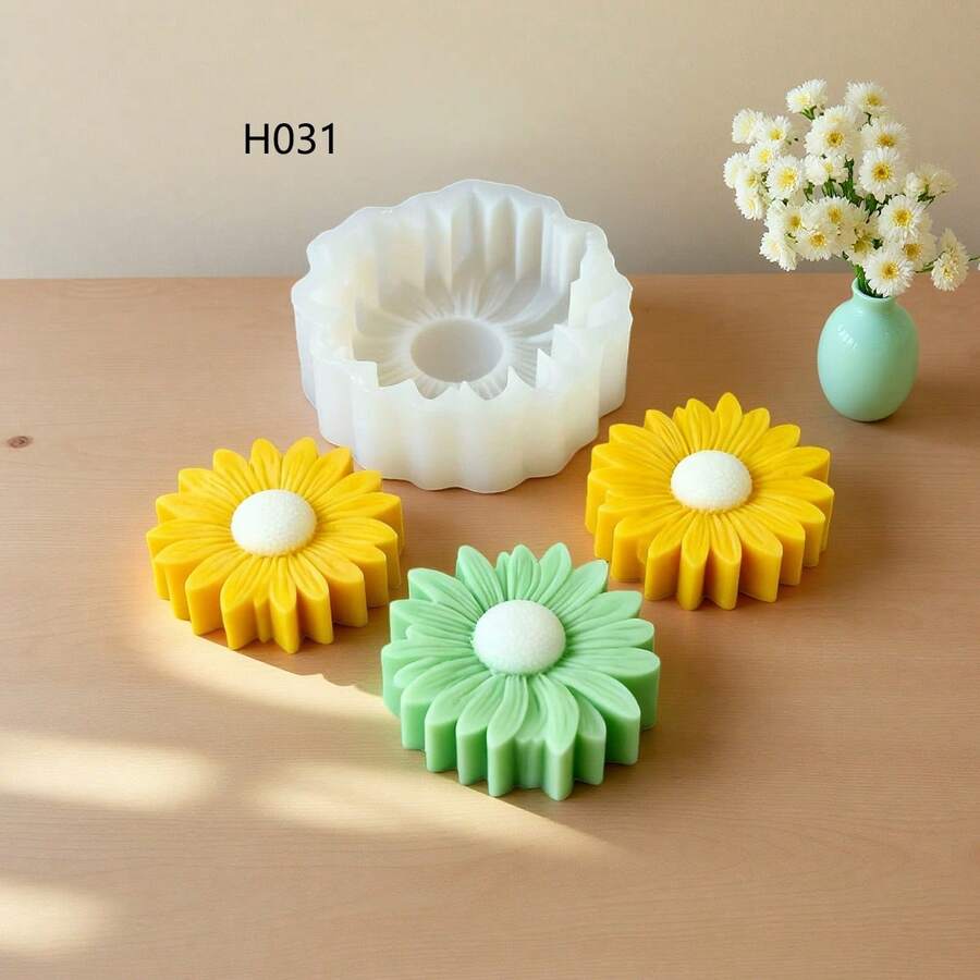 Sunflower Scented Candle Silicone Mold, DIY Daisy Flower Handmade Soap, Plaster Diffuser Stone Grinding Tool - White - View 1