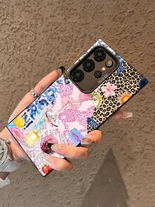 1pc Luxury Leopard Print Electroplated Button Anti-Drop Phone Case Compatible With Samsung Smartphones - Multicolor - View 2