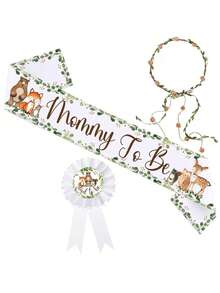 Faixa para Mamãe Futura com Tema de Animais da Floresta, Broche de Lapela para Papai Futuro e Coroa de Tiara, Faixa de Chá de Bebê de Cetim Fofa, Adequado para Festa de Revelação de Gênero, Lembrancinhas de Chá de Bebê, Adereços de Maternidade - Multicolorido - Visão 9