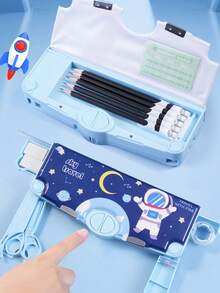 1个多功能文具盒，卡通大容量铅笔盒，带卷笔刀、剪刀、学习用品，弹出式多功能铅笔盒 - 單件 - 查看 5