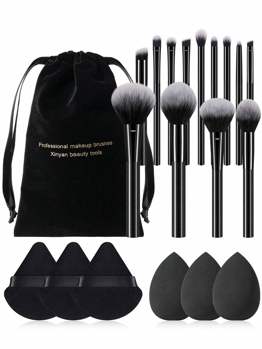 20PCS Makeup Tools Set Including:13PCS Makeup Brush Set+1pc Flannelette Bag+3PCS Triangle Powder Puffs+3PCS Makeup Sponges,All-In-One & Beginner-Friendly | Travel-Ready & Gift-Ready | Perfect For Newbies/Her - Multicolor - View 1