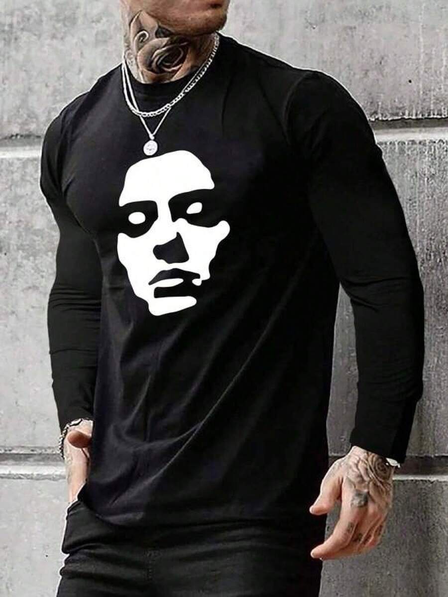 Shirts For Men Men Figure Graphic Tee Men's Casual Print Round Neck Short Sleeve T-Shirt Men Women T-Shirt Print Tee - 黑色 - 查看 1