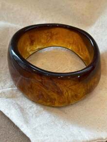 Vòng tay nhựa hình cây hình học bản rộng kiểu cổ điển, vòng tay bản to không đối xứng màu nâu trong suốt. - vòng đeo tay - Xem 7