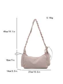 1个尼龙面料多口袋饺子袋，女士休闲褶皱抽绳斜挎单肩包，柔软慵懒的波西米亚风百搭单肩包 - 灰色 - 查看 4