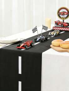 1pc 35*180cm Black & White Checkered Racing Car Pattern Table Runner, Polyester Tablecloth For Racing Car Themed Birthday Party, Motorcycle Theme Party Decoration For Boys & Girls, Kitchen & Dining Table Decor, Racing Party Track Game Prop, Birthday Party Decoration - Racing White Strip Track - View 9