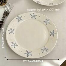 White Round Ceramic Dinner Plate | Starfish Ceramic Plate, Suitable For Serving Fruit, Pasta, And Seafood, Microwave-, Easy-To-Clean Shallow Plate, Ideal For Serving Pasta, Salads, And Steaks – Perfect For Home And Restaurant Use. - Multicolor - View 2