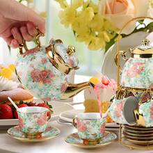 20-Piece Floral Teacup Set With Elegant Metal Tray - Porcelain Tea Service For Afternoon Tea, Coffee & Entertaining | Vintage European Style Ceramic Tea Cups & Saucers, Luxury Hostess Gift, Housewarming & Bridal Shower Gift Set - Multicolor - View 11