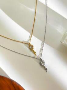 1件简约优雅闪亮不锈钢迷你钥匙吊坠项链，百搭女士饰品 - 項鍊 - 查看 11