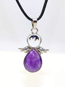 1 pieza Colgante de alas de ángel con ópalo, amatista y gotas de agua sintéticas - Perfecto para manualidades de joyería, collares y pulseras - 1 ángel - Ver 14