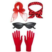 Bộ phụ kiện nữ phong cách cổ điển thập niên 40-50 (1/4/6 món), bao gồm khăn quàng cổ, kính mắt mèo, băng đô chấm bi và găng tay, phù hợp cho tiệc theo chủ đề thập niên 50, trang phục Halloween, lễ hội hóa trang, mặc hàng ngày và các sự kiện theo chủ đề. - Bộ đồ cổ điển - Xem 15