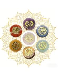 每套7件——心形圆形饰品，代表七个脉轮。理想的情人节礼物，适合瑜伽和冥想，由水晶和宝石制成。 - 彩色 - 查看 3