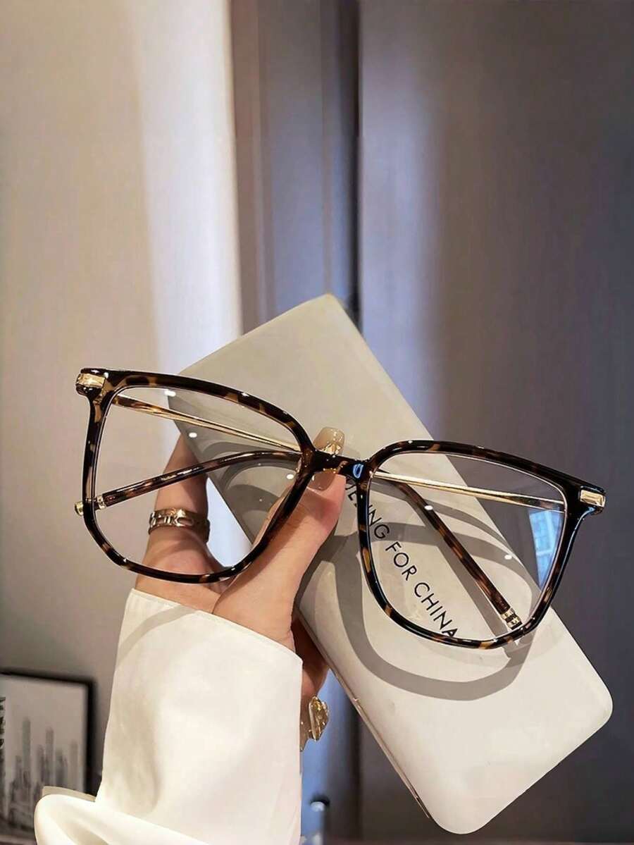 1pc Large Frame Metal Rectangular Anti-Glare Glasses, Suitable For Women's Formal Occasions, Personal Holidays, Business Trips, Business, High-End Glasses, Suitable For Daily Wear, Work, Business, Japanese Fashion Street Photography