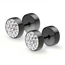 2pcs Fashionable Stainless Steel Inlaid Synthetic Zirconia Round Stud Earrings, Unisex - White - View 7