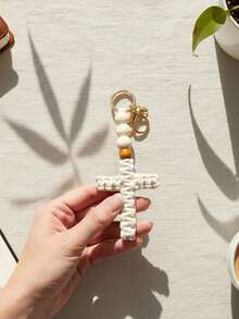 1/2/4pcs Handmade Macrame Cross Keychains With Wooden Beads, Suitable For Women, Ideal As Baptism Guest Gifts, Handcrafted Cross Keychain Gifts, Boho Style Woven Cotton Rope Keychains With Wooden Beads, Christian Baptism Easter Birthday Religious Gifts, Communion Confirmation Party Decor Religious Souvenirs - Multicolor - View 5