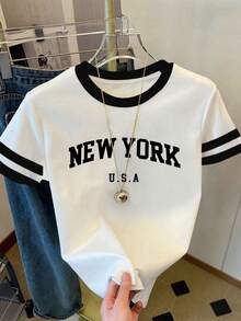 Plus Letter Graphic Contrast Trim Tee - White - View 1