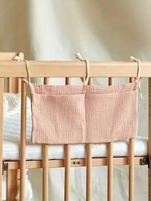 1pc Baby Crib Hanging Storage Bag, Dual Compartment Large Capacity Bedside Organizer, Available In Multiple Colors, Newborn Essentials Storage Solution - Plain Color Baby Storage Hanging Bag - View 6