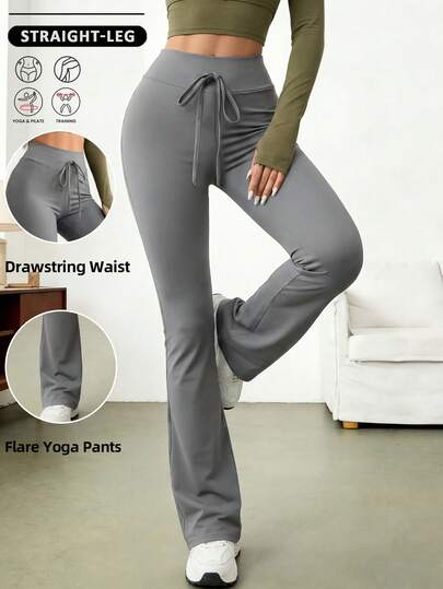 Quần legging ống loe cạp cao dành cho nữ, quần yoga định hình vòng ba với dây rút, phù hợp cho mọi mùa, đồ thể thao và trang phục thường ngày, độ co giãn vừa phải, quần tập thể dục, quần chạy bộ thể thao cho nữ mùa xuân