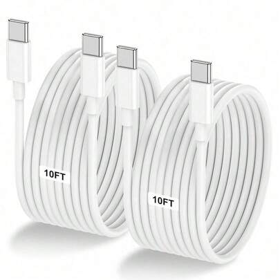 Matching Style Vol. 3 Tangle Free 1 Pack/2 Pack 10FT 60W USB C To USB C Cable, Type C To Type C Cable, Fast Charging Cable Compatible With Iphone Air 17 16e 16 15 Pro Plus Pro Max, For Galaxy S25/S24, Compatible With Ipad Pro/Air/Mini, Compatible With MacBook Pro/Air And More Women's Day Gift